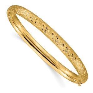 14k 4/16 Diamond-cut Fancy Hinged Bangle Bracelet